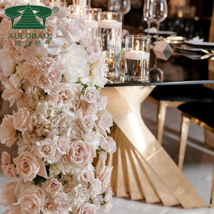 Mesa DE BODA rectangular con base de metal dorado y cristal para salón de banquetes de hotel moderno - Product Image 4