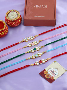 Kundan Studded Rakhi Multicolor <b>Thread</b> Collection for Brother Raksha Bandhan <b>Thread</b> Bracelet with Kundan Work Festival Gift - Product Image 3