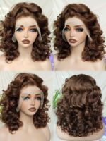 Perruques Courtes Bob 13x4 HD Lace Front en Cheveux Humains, 16 Pouces, Bourgogne, Ondulées Effet Mouillé, Densité 250%, Bouclées Profondes Afro pour Femmes