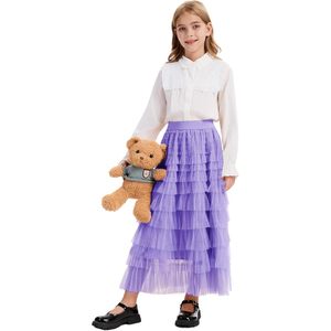 Falda de tul FOXA para niñas, larga, con volantes en capas, de malla, tipo petticoat, de 5 a 14 años - Product Image 5