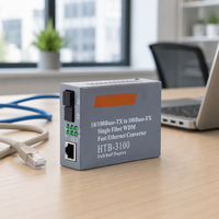 Convertisseur de média fibre optique FTTH 10/100M HTB3100 25KM A/B Monomode Monofibre POE/GSM/GPRS Interface SC Métal de haute qualité