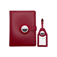 Logo personnalisé noir faux cuir porte-cartes étiquette porte-passeport couverture et bagages air tag ensemble