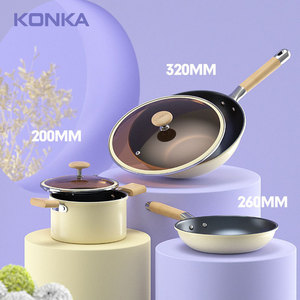 Konka Cookware Set 3-Piece Wok Frying Pan <b>Soup</b> <b>Pot</b> Non-Stick Kitchen Set 200MM 260MM 320MM - Product Image 1