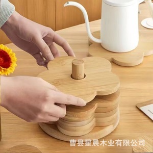 Bamboo Heat Insulation <b>Mat</b> Petal Shape Thickened Anti <b>Slip</b> Placemat For Casseroles Coaster Set - Product Image 5