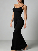 Nouvelle Robe Longue d'Été pour Femme, Sexy, Dos Nu, Col Halter, Sans Manches, Couleur Unie, Amincissante, pour Soirée et Fête