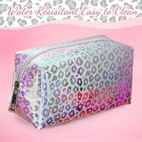Pochette de maquillage transparente avec logo personnalisé, motif léopard, paillettes, trousse de toilette de voyage