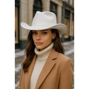 Sombrero Panamá de cachemira con ala blanca para mujer Luminos Butik SPK1149-SPK1149-WHITE - Product Image 2