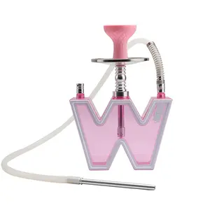 Alloy LED Light Glass Hookah with W Letter Acryl Plastic Straight Type for Bar Use Frosted Techniques