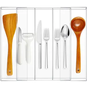Akrilik bening laci dapur Organizer tempat alat makan disesuaikan Silverware Display untuk laci dapur Silverware sendok garpu pisau