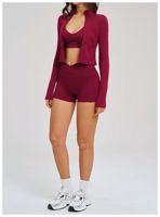 Nouvel ensemble de yoga 2 pièces pour femme 2026, grande taille, couleur unie, haut zippé à manches longues, taille haute, imperméable, réversible, respirant, extensible dans quatre directions