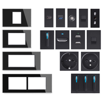 Enchufe de red de TV tipo UE/Reino Unido/FR, toma de corriente SA, USB tipo C, interruptor de botón pulsador de 1, 2, 3, 4 módulos y 2 vías, panel de cristal, combinación libre DIY