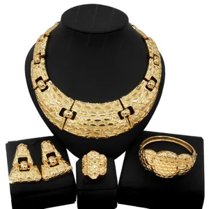 Yulaili Latest Brazilian Gold Jewelry Set Italian Gold Wedding Jewelry Sets Luxury Woman Party Big Jewellery Necklace Set H0001