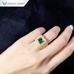 Tianyu GEMS แหวนเงินสเตอร์ลิงสำหรับผู้ชายขนาด7*7มม. แหวนแต่งงานเพชรโมอิสสีเขียวตัดเจ้าหญิงสำหรับผู้ชาย - Product Image 5