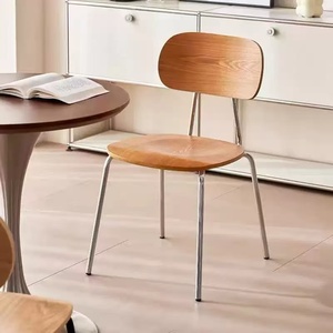 Modern Lightweight Wood <b>Chair</b> with Metal Legs Light <b>Brown</b> Seat and Backrest Minimalist Design Living Room Indoor Use - Product Image 5