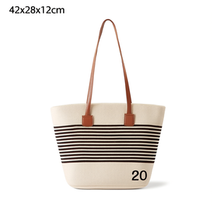 Bolso de hombro a rayas de 42x28x12cm, bolso tipo tote a rayas para mujer, uso casual - Product Image 1