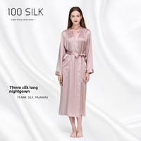 Nouvelle Arrivée Robe de Chambre/Chemise de Nuit Femme Été Sexy 100% Soie de Mûrier Respirante Col en V Manches Longues Vêtement d'Intérieur