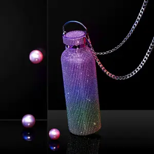 Индивидуальная Бриллиантовая Серебряная блестящая бутылка для воды с широким горлом и двойными стенками для офиса