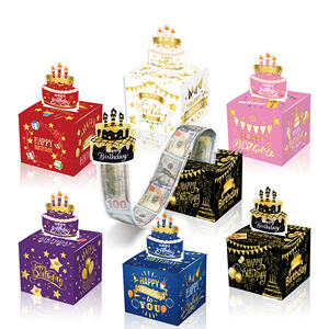 Huancai สุขสันต์วันเกิดกล่อง<span class=keywords><strong>เงิน</strong></span><span class=keywords><strong>ดึง</strong></span>ออกกระเป๋าผู้ถือเงินสดของขวัญเซอร์ไพร์สกล่องกระดาษคุกกี้กล่อง Goody สําหรับอุปกรณ์งานปาร์ตี้ - Product Image 1