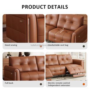 Ensemble de canapés sectionnels en cuir minimalistes modernes de style rétro luxueux et léger avec cadre en bois mi-ancien pour le salon - Product Image 3