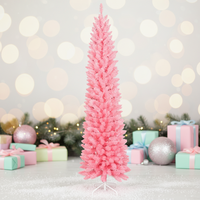 Sapin de Noël artificiel rose pré-éclairé de 2,1 m avec LED, décorations intérieures de haute qualité, support métallique écologique, 100 lumières LED, lumière chaude