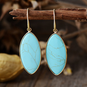 Gold Plated Chunky Natural Jasper Gem Stone Drop <strong>Earrings</strong> Women's Exaggerated Designer Jewelry Dangling Ear Ring Fashion - Product Image 2