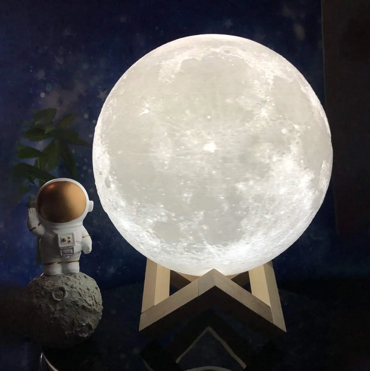 3D Printed Moon Light with Wooden Stand & Remote/Touch Control and USB Rechargeable