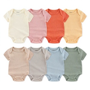 Katoenen korte mouwen effen uni kleur geribbelde op maat gemaakte baby romper jacquard bodysuit vest - Product Image 1