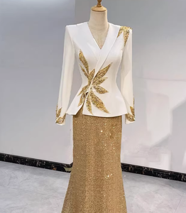 <span class=keywords><strong>Robe</strong></span> <span class=keywords><strong>de</strong></span> <span class=keywords><strong>soirée</strong></span> <span class=keywords><strong>vintage</strong></span> sirène longue brodée <span class=keywords><strong>de</strong></span> sequins, style blazer blanc et or, pour la mère <span class=keywords><strong>de</strong></span> la mariée - Product Image 3