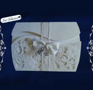 激光雕刻阿拉伯设计白色婚礼邀请卡与棉胶带