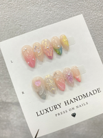 Vente en Gros 10 Pièces Faux Ongles en Gel Peints à la Main – Magnifiques Ongles Acryliques de Luxe Faits Main à Coller de Haute Qualité