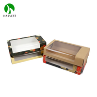 Boîtes à sushi en gros personnalisées imprimées en noir, en papier kraft biodégradable de qualité alimentaire avec fenêtre, emballages à emporter