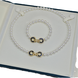 Latón chapado en oro en forma de T en forma de corazón azul diamante circón Cierre de eslabones elegante collar de perlas pulsera suéter cadena de moda - Product Image 1