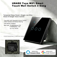 UBARO Interruttore a Muro Touch WiFi Tuya 3 Gang con Filo Singolo, Cornice in Ferro, Funzione Timer, Condivisione Dispositivi, Compatibile con Alexa, Yandex, Alice, Interruttore Intelligente per Luci
