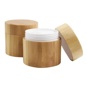 Plastik cilt bakımı krem kavanozu bambu şişe ve kavanozlar kapak özel Logo kavanoz kozmetik bambu ile 10g 15g 20g 30g 50g 100g