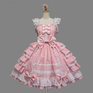 Abito da Principessa Lolita in Cotone Rosa per Donne, <span class=keywords><strong>Vestito</strong></span> Gotico Stile Corte, Costume da Cameriera Anime per Ragazze - Product Image 1