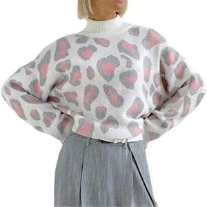 Maglione con stile Casual da donna lavorato a <span class=keywords><strong>maglia</strong></span> caldo Vintage di base bianco 2025 invernale con stampa leopardata oversize - Product Image 6