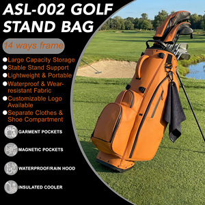 <b>GOLF</b> Custom Logo Embroidery Front Pocket Brown <b>Golf</b> <b>Bags</b> Waterproof PU <b>Leather</b> Stand <b>Bag</b> With 14 Ways Dividers ASL <b>GOLF</b> Upgraded - Product Image 4