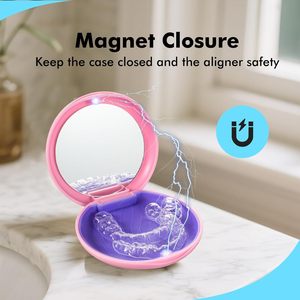 Boîte de rangement ronde pour appareil dentaire avec miroir, étui transparent pour aligneurs, organisateur de gouttières pour usage domestique - Product Image 4