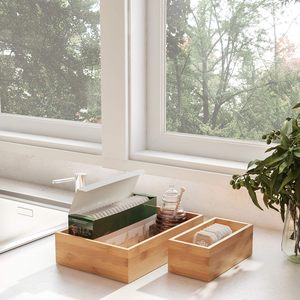 <b>Drawer</b> Organizer 5 Compartment Modular Natural Wood Bamboo Space Saver Tray <b>Storage</b> for Kitchen OfficeBedroom and <b>Bathroom</b> - Product Image 3