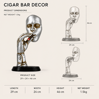 Statue d'ornement en résine argentée Art Déco, motif homme tenant un cigare, pour bar à cigares de mariage, décoration de table, cadeau pour homme, pour bar à domicile, fabrication en gros