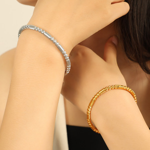French Style Titanium Steel Textured Beaded <b>Bracelet</b> Gold Silver Unisex Fashion <b>Bangle</b> SZ135 - Product Image 4