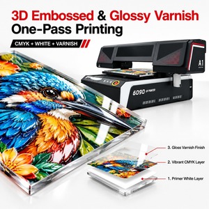 Imprimante UV à plat 6090 Max A1 60x90cm i3200 i1600 XP600 2/3 têtes d'impression UV CMYK W Vernis pour acrylique, bois, métal, coques de téléphone - Product Image 2