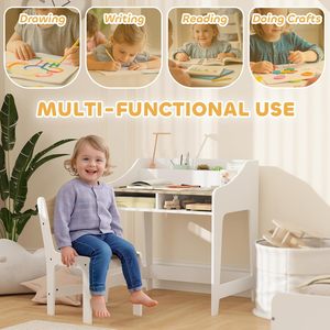 Juego de Silla y <span class=keywords><strong>Escritorio</strong></span> Moderno para Niños, <span class=keywords><strong>Escritorio</strong></span> de Estudio Ajustable <span class=keywords><strong>con</strong></span> Estantes de Almacenamiento, Mesa de Escritura <span class=keywords><strong>Infantil</strong></span> de Madera Natural para Sala de Estar - Product Image 3