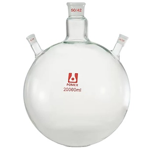 Frascos <span class=keywords><strong>de</strong></span> <span class=keywords><strong>Fondo</strong></span> <span class=keywords><strong>Redondo</strong></span> con Tres Cuellos, Diseño <span class=keywords><strong>de</strong></span> Cuello Largo Angulado, Vidrio Borosilicato 3.3 Transparente, 20L/30L/50L - Product Image 1