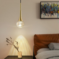Lampe suspendue moderne minimaliste de luxe léger, petite suspension à long cordon, lampe de chevet tout en cuivre, luminaire LED en cristal, garantie 3 ans