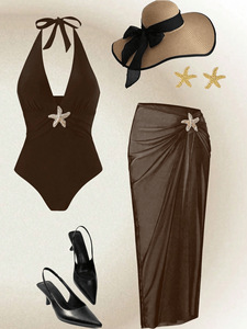 En Stock, Vestido Largo Sexy para Playa, Traje de Baño de Una Pieza <span class=keywords><strong>con</strong></span> Escote Profundo, Traje de Baño de Dos Piezas, Más Vendido - Product Image 4