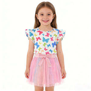 Conjunto de Ropa de Verano para Niñas Pequeñas, 2 Piezas, con Blusa de Manga con Volantes y Cinturón, Falda Tutú, Vestido de Fiesta para Niñas - Product Image 2