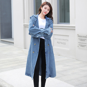 Cappotto Lungo in Denim da Donna <span class=keywords><strong>con</strong></span> Cintura Allacciata, Collo Rovesciato, Stile Y2k, Elegante Giacca Autunnale Monopetto - Product Image 2