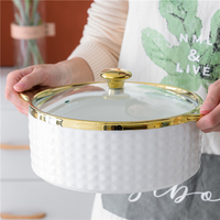 Pots à soupe de 2,5 L prêts à être expédiés, design électro-plaqué, pots à soupe en céramique de 8 pouces avec couvercle en céramique et en verre
