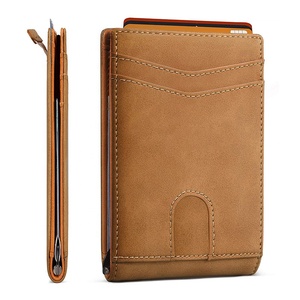 Billetera <span class=keywords><strong>de</strong></span> cuero <span class=keywords><strong>de</strong></span> microfibra para <span class=keywords><strong>hombre</strong></span>, billetera <span class=keywords><strong>de</strong></span> bolsillo frontal minimalista con logotipo personalizado, RFID, delgada, con Clip para dinero en el interior - Product Image 1